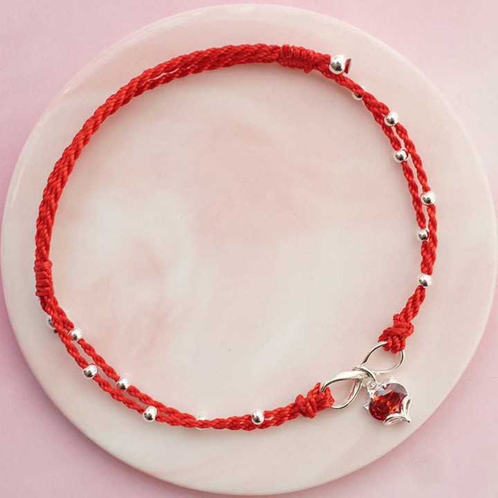 Buddha Stones Love Heart Infinity Symbol Braided String Anklet - Red Anklet - image 0
