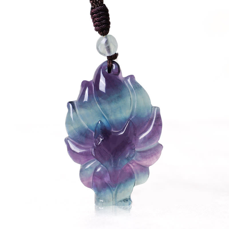 Buddha Stones Natural Fluorite Gold Sheen Obsidian Fox Pendant Protection Necklace - Fluorite (Protection ♥ Peace) - image 0