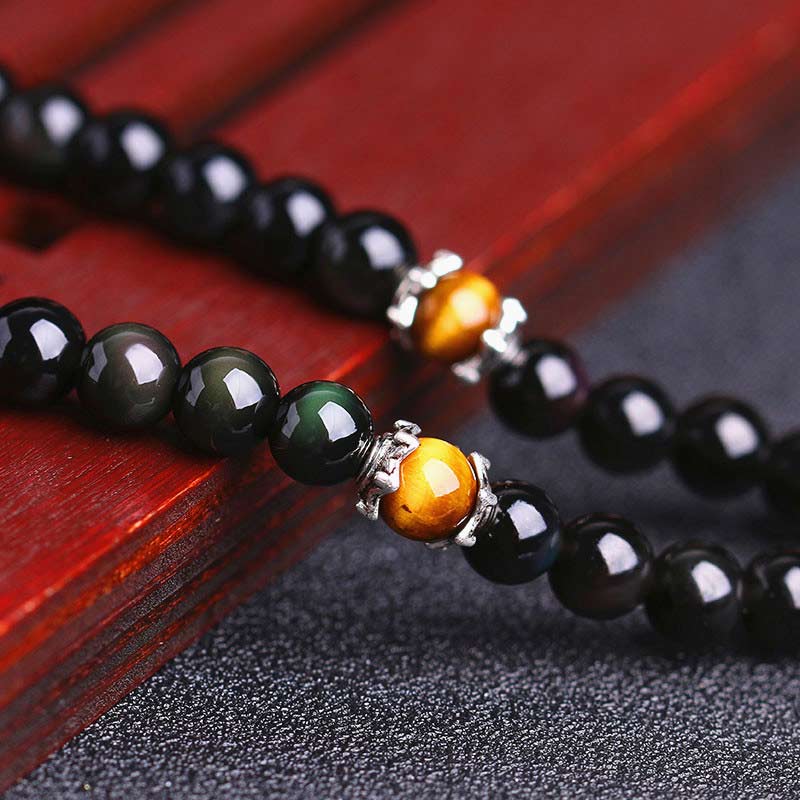 Chinese Zodiac 108 Beads Black Obsidian Tiger Eye Fortune Mala Bracelet - image 4