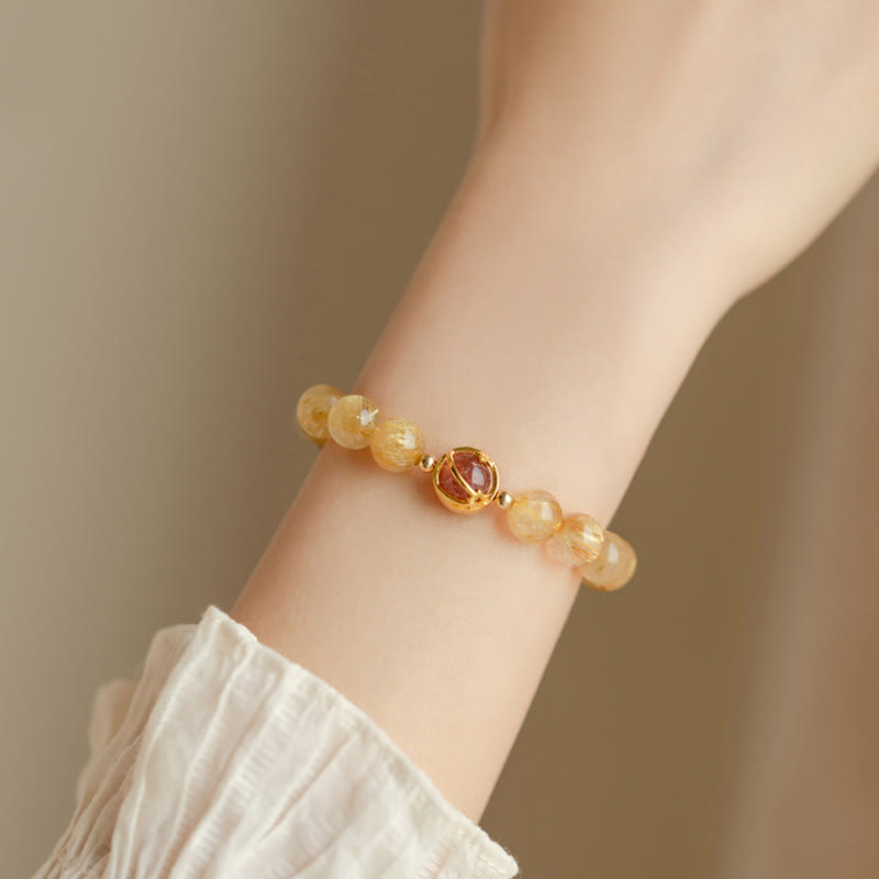Buddha Stones Golden Rutilated Quartz Strawberry Quartz Star Protection Bracelet - image 4