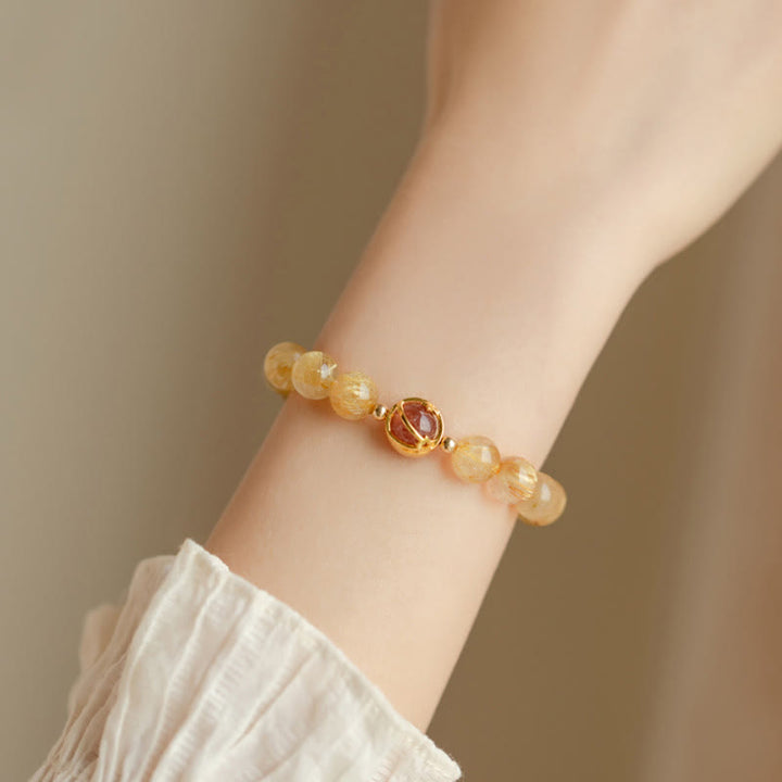 Buddha Stones Golden Rutilated Quartz Strawberry Quartz Star Protection Bracelet - image 4