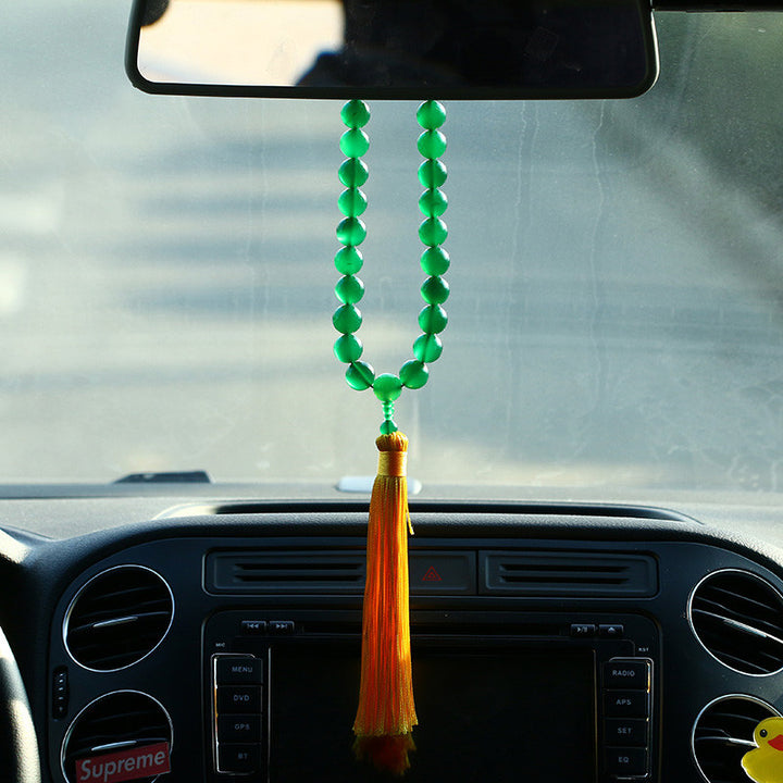 Buddha Stones Natural Green Agate Wrist Mala Power Tassels Pocket Mala Car Decoration - image 3
