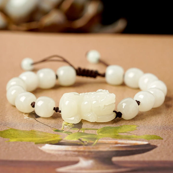 Buddha Stones Natural Hetian White Jade PiXiu Wealth String Bracelet - White Jade Pixiu - Men - image 0