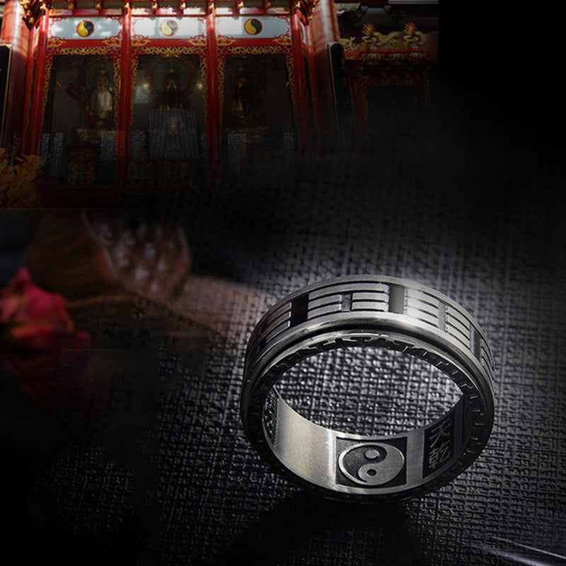 Buddha Stones Bagua Yin Yang Titanium Steel Balance Rotatable Ring - image 5