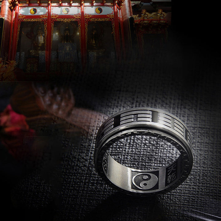 Buddha Stones Bagua Yin Yang Titanium Steel Balance Rotatable Ring - image 5