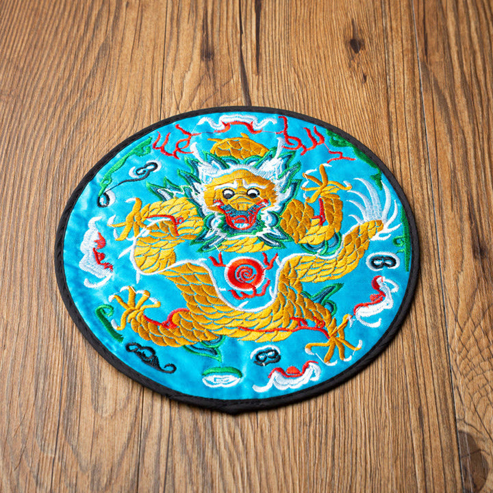 Buddha Stones Dragon Embroidery Cup Mat Pad Tea Cup Coaster Kung Fu Tea Mat - Light Blue Dragon - image 8