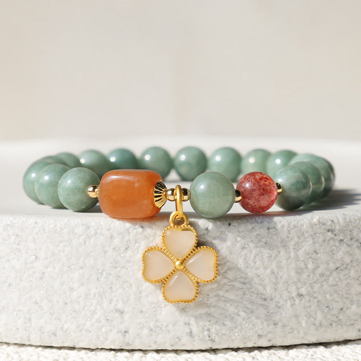 Buddha Stones Jade Four Leaf Clover Charm Prosperity Bracelet - image 1