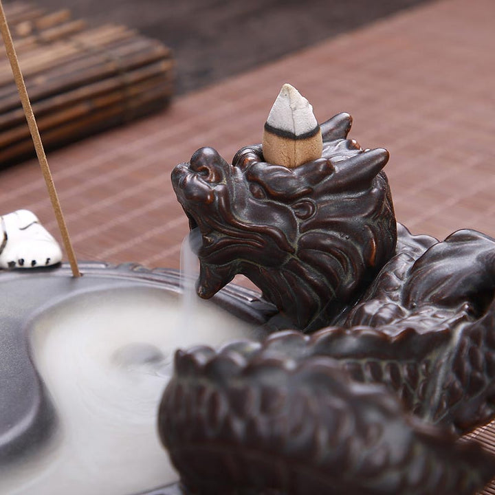 Buddha Stones Tiger Dragon Backflow Smoke Fountain Ceramic Yin Yang Blessing Incense Burner Decoration - image 3