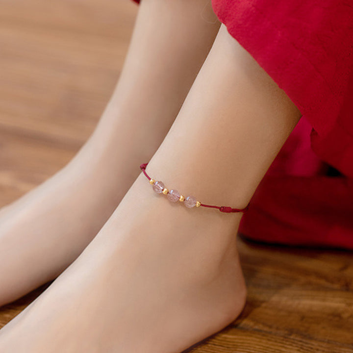 Buddha Stones Strawberry Crystal Beads Luck Red String Anklet - image 6