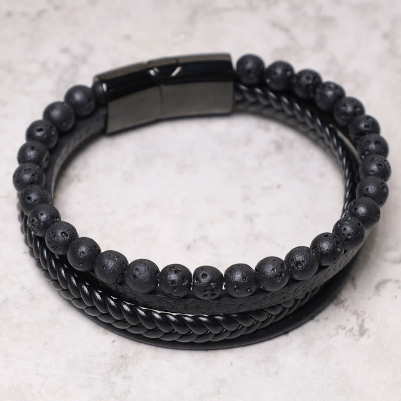 Buddha Stones Natural Lava Rock Black Onyx Bead Leather Bracelet - image 7