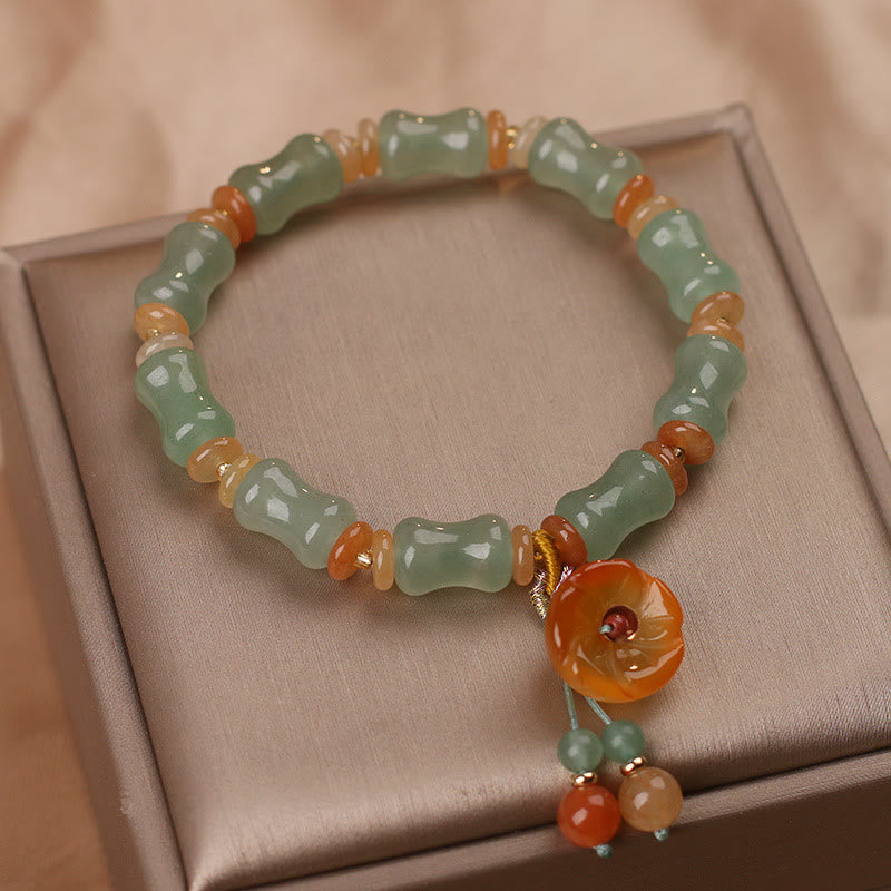 Buddha Stones Natural Jade Bamboo Flower Pattern Luck Bracelet - image 1