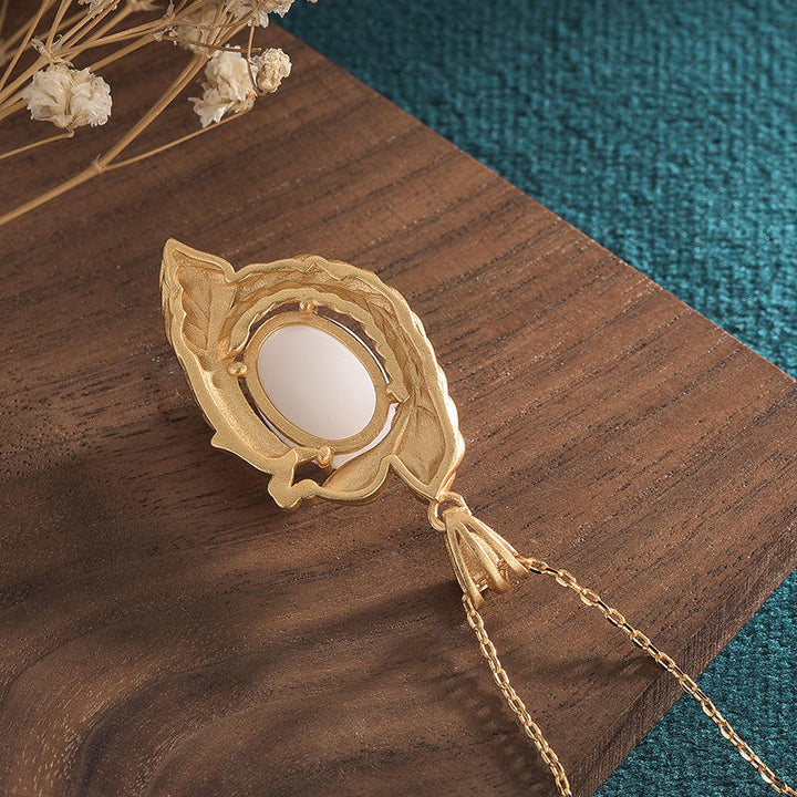 White Jade Peacock Copper Blessing Necklace Pendant - image 3