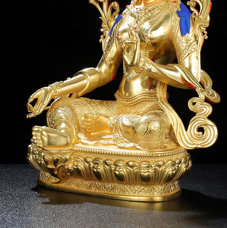 Buddha Stones Bodhisattva Green Tara Protection Copper Gold Plated Statue Decoration - image 9