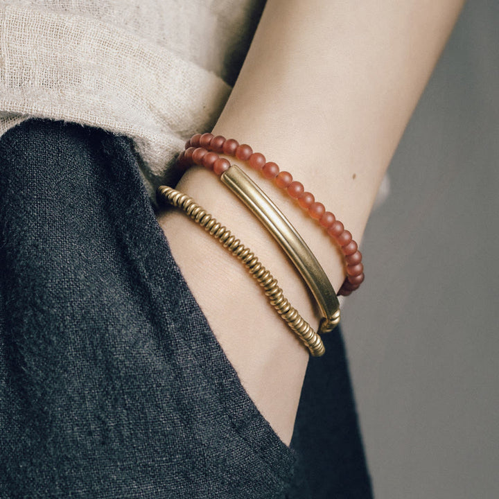 Buddha Stones Tibetan Various Agate Stone Copper Protection Triple Wrap Bracelet - image 2