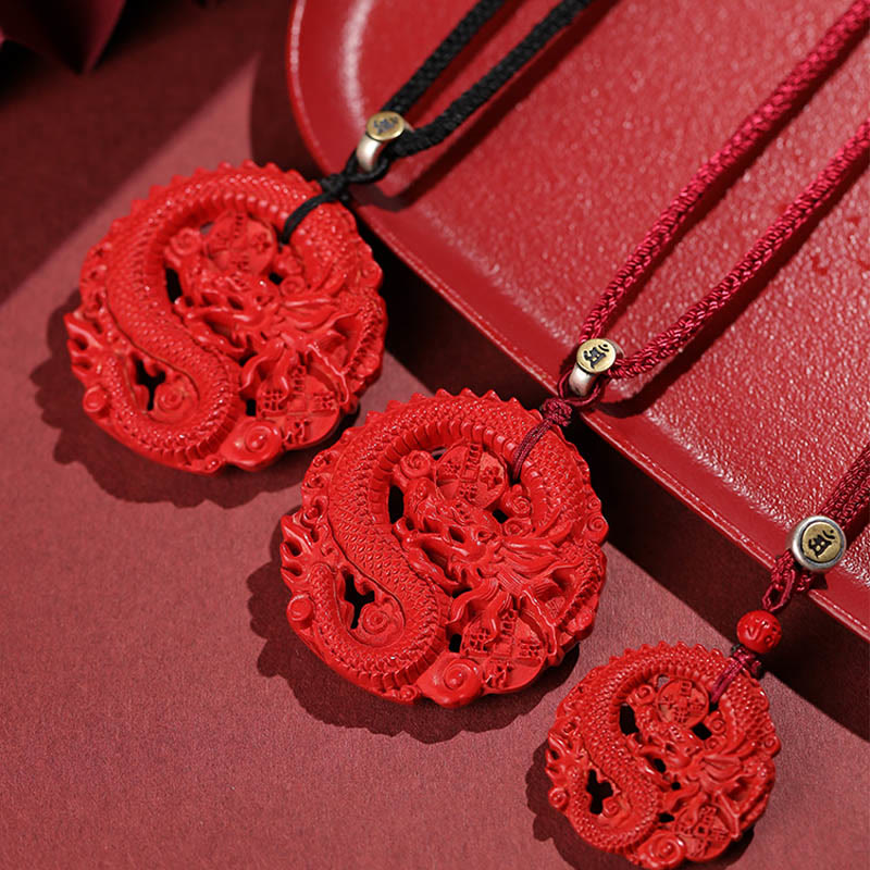 Buddha Stones Year of the Dragon 925 Sterling Silver Natural Cinnabar Copper Coin Luck Necklace Pendant - image 1