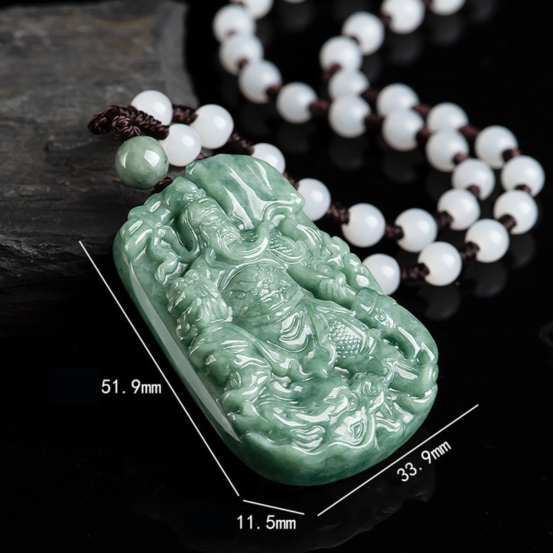 Natural Jade Guan Gong Amulet Wealth Necklace Pendant - image 9