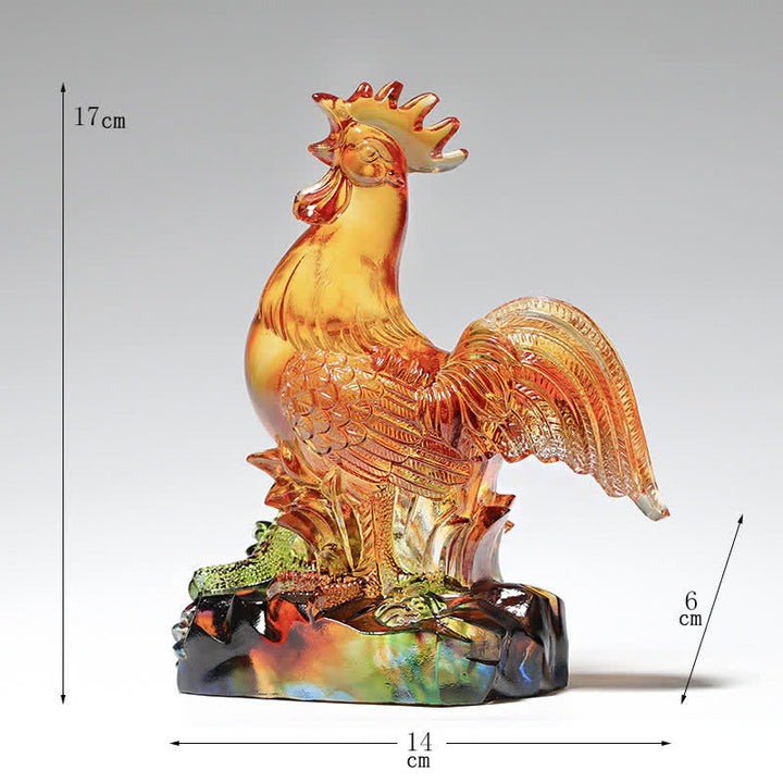Buddha Stones Handmade Liuli Crystal Rooster Art Piece Home Decoration - Small 14*6*17cm - image 2