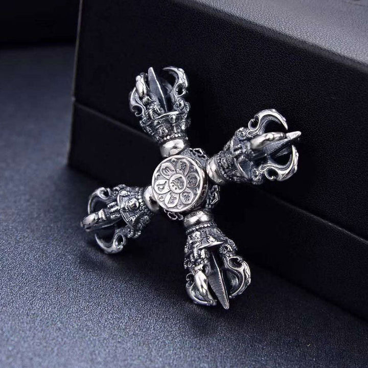 Buddha Stones Tibetan 925 Sterling Silver Double Dorje Vajra Engraved Spiritual Power Pendant - image 5