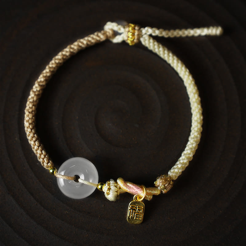 Buddha Stones Handmade White Agate Peace Buckle Luck Happiness Protection Weave String Bracelet - image 4