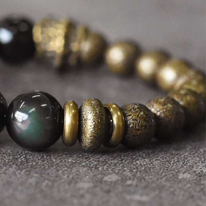 Buddha Stones Rainbow Obsidian Copper Bead Positive Transformation Bracelet - image 5