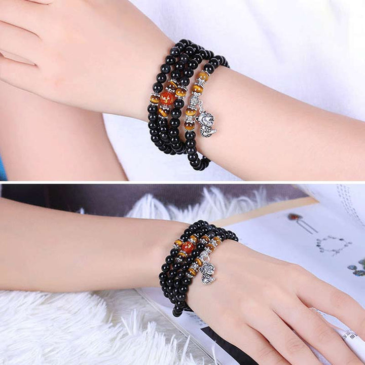 Chinese Zodiac 108 Beads Black Obsidian Tiger Eye Fortune Mala Bracelet - image 9