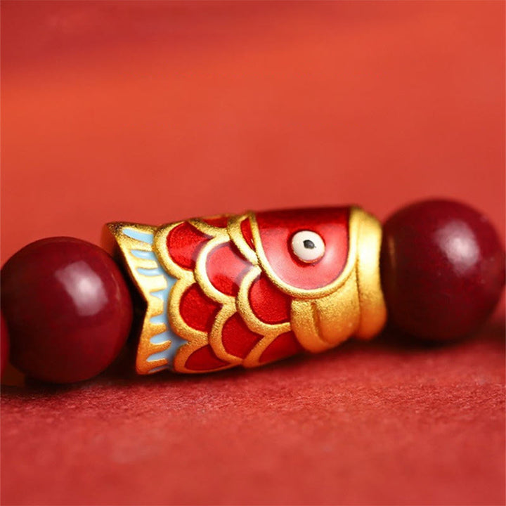 Buddha Stones Natural Cinnabar Lucky Koi Fish Hetian Jade Bead Blessing Bracelet - image 5