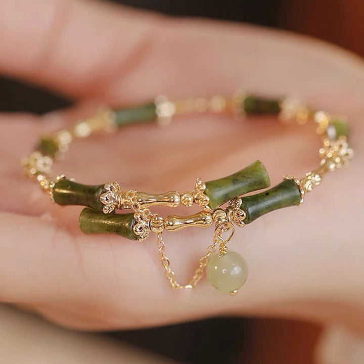 Buddha Stones Bamboo Jade Pattern Luck Bracelet Bangle - Green Bamboo - image 0