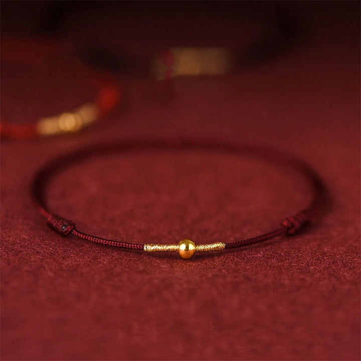 Buddha Stones 925 Sterling Silver Golden Bead Protection Braided Rope Bracelet Anklet - Dark Red - Anklet Circumference 21-27cm - image 0