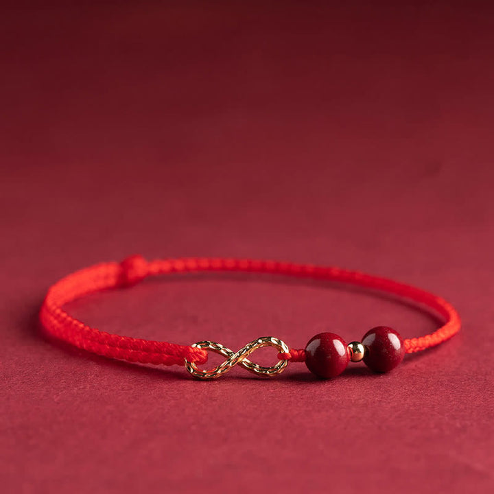 Buddha Stones Cinnabar Blessing Red String Golden Infinity Symbol Bracelet Anklet - Red - Anklet(Anklet Circumference 16-26cm) - image 9
