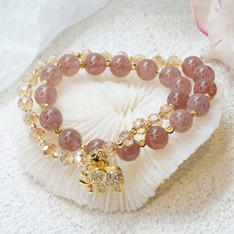 Buddha Stones Rose Quartz Elephant Healing Energy Charm Bracelet - Rose Quartz - image 0