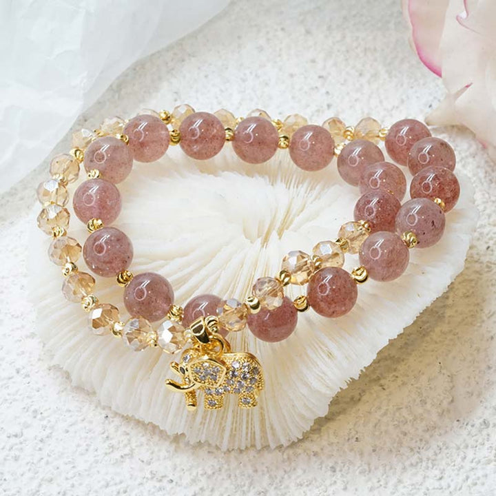 Buddha Stones Rose Quartz Elephant Healing Energy Charm Bracelet - Rose Quartz - image 0