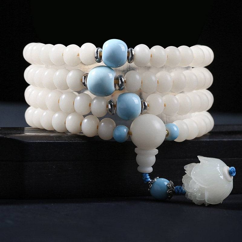 Buddha Stones Bodhi Seed Bead Lotus Blessing Charm Bracelet - Bodhi Seed&Blue Bead&Lotus - 10*8mm - image 10