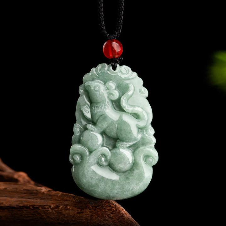 Buddha Stones Natural Green Jade 12 Chinese Zodiac Luck Prosperity Necklace Pendant - image 5