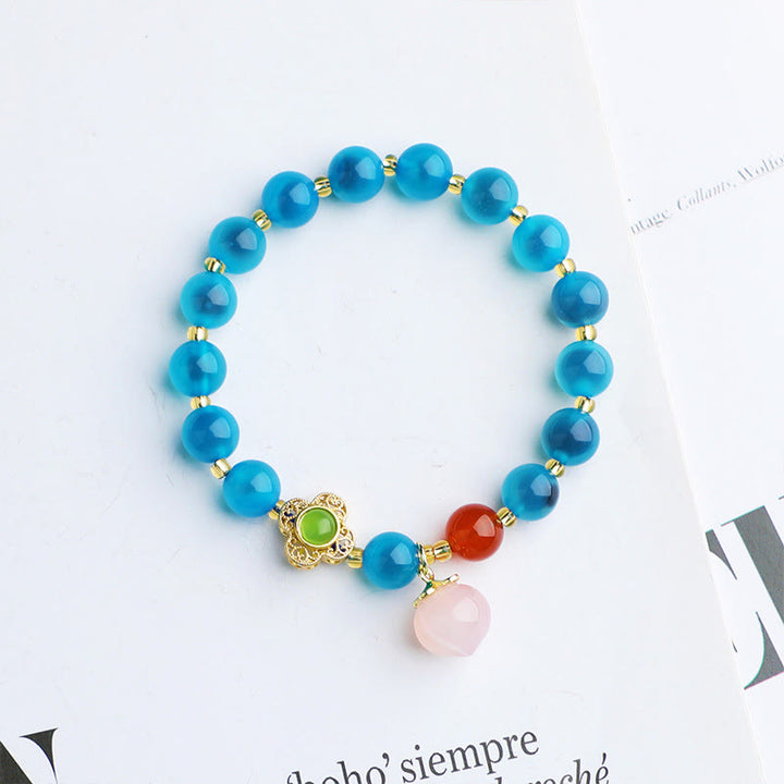 Buddha Stones Colorful Candy Agate Gold Swallowing Beast Family Peach Harmony Charm Bracelet - Candy Agate&Peach - image 5