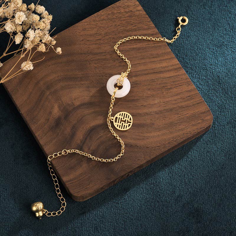 Buddha Stones White Jade Double Happiness Fortune Bracelet - image 3