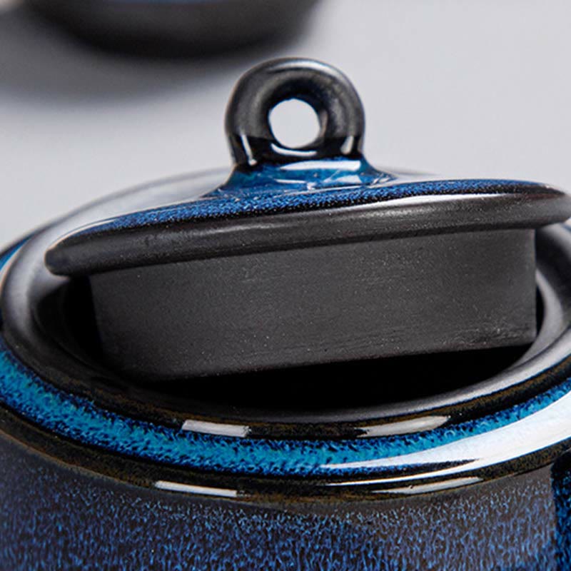 Buddha Stones Blue Gradient Color Chinese Gongfu Tea Ceramic Teapot Portable Gift Bag Box Set - image 5
