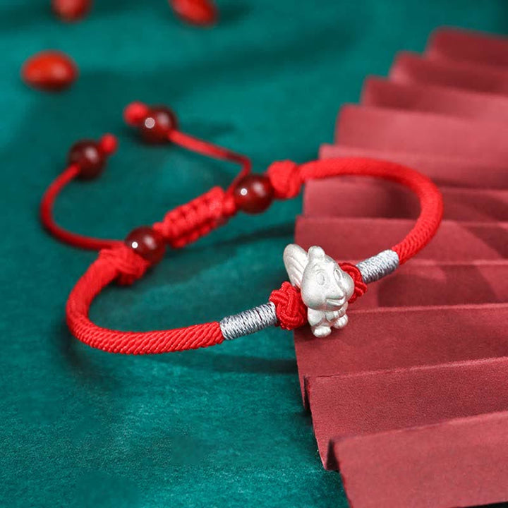 Buddha Stones 999 Sterling Silver Chinese Zodiac Luck Strength Red String Bracelet - Rooster(Bracelet Size 15.5cm+8cm) - image 15
