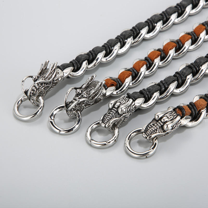 Buddha Stones Dragon Leather Titanium Steel Protection Luck Braided Bracelet - image 5