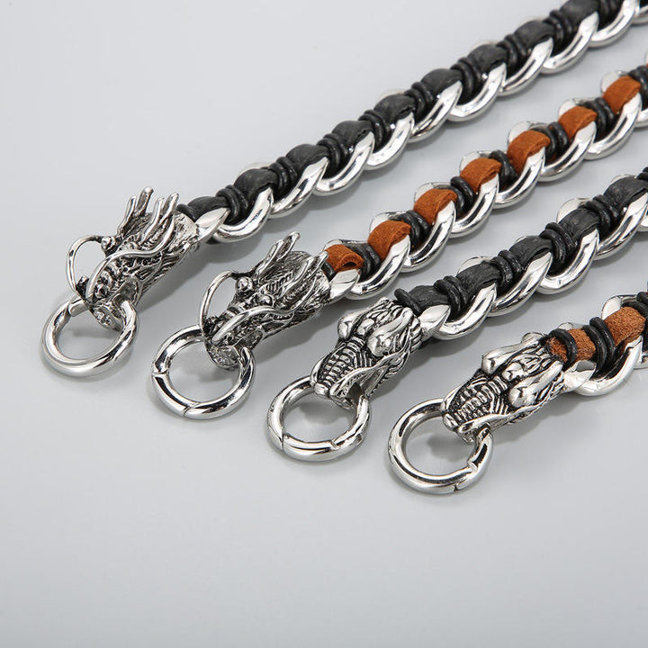 Buddha Stones Dragon Leather Titanium Steel Protection Luck Braided Bracelet - image 5