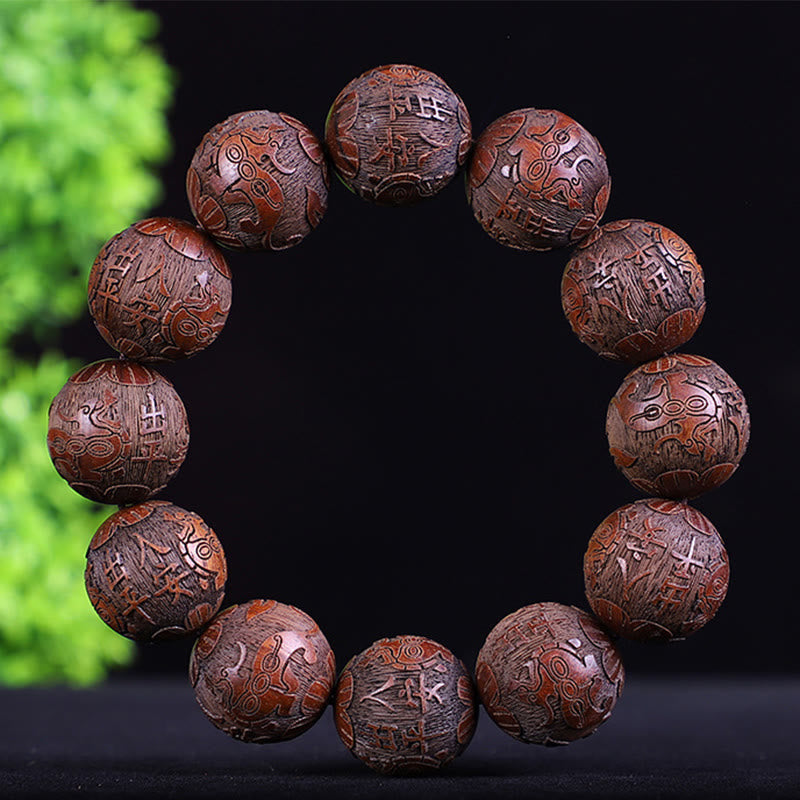 Buddha Stones Chinese Zodiac Rosewood Ebony Copper Coin PiXiu Carved Warmth Bracelet - Burmese Rosewood Safety And Peace - image 18