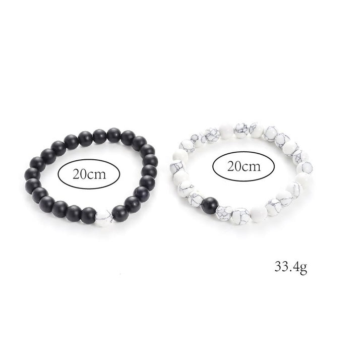 Buddha Stones 2pcs Natural Frosted Stone White Turquoise Bead Couple Bracelet - image 6