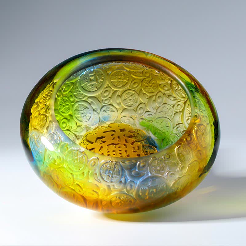 Buddha Stones Handmade Liuli Crystal Treasure Bowl Ingots Art Piece Home Decoration - image 4