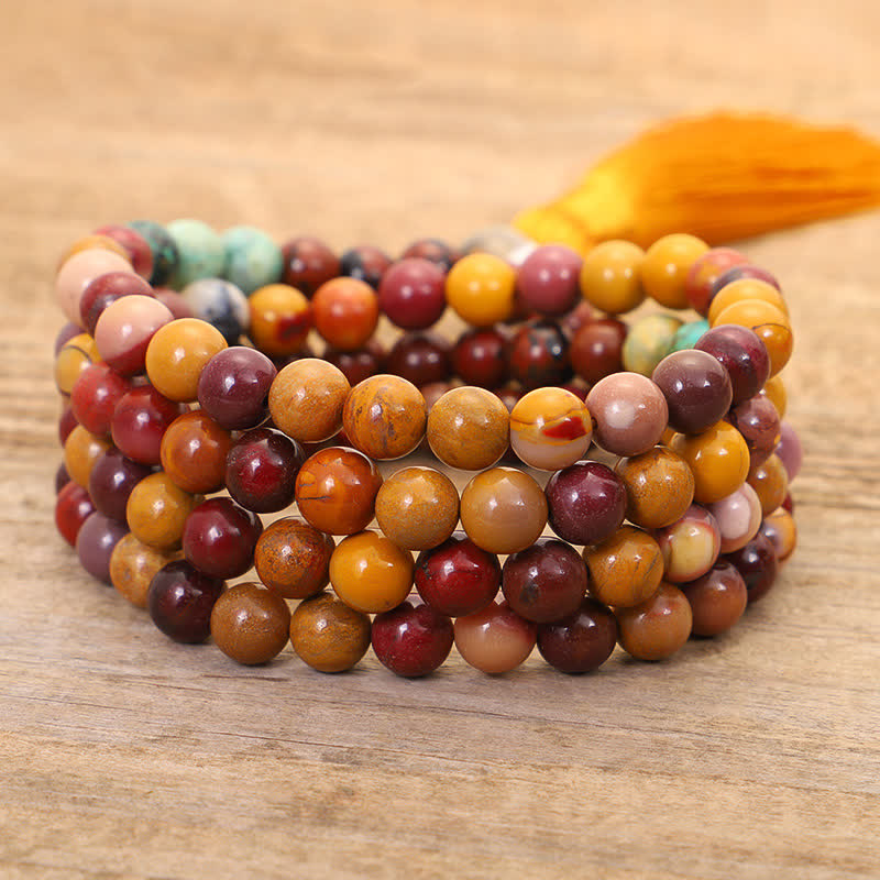 Buddha Stones 108 Mala Beads Mookaite Emotional Growth Bracelet Tassel Necklace Pendant - image 9