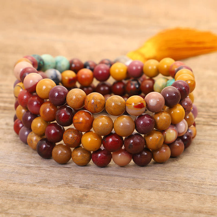 Buddha Stones 108 Mala Beads Mookaite Emotional Growth Bracelet Tassel Necklace Pendant - image 9