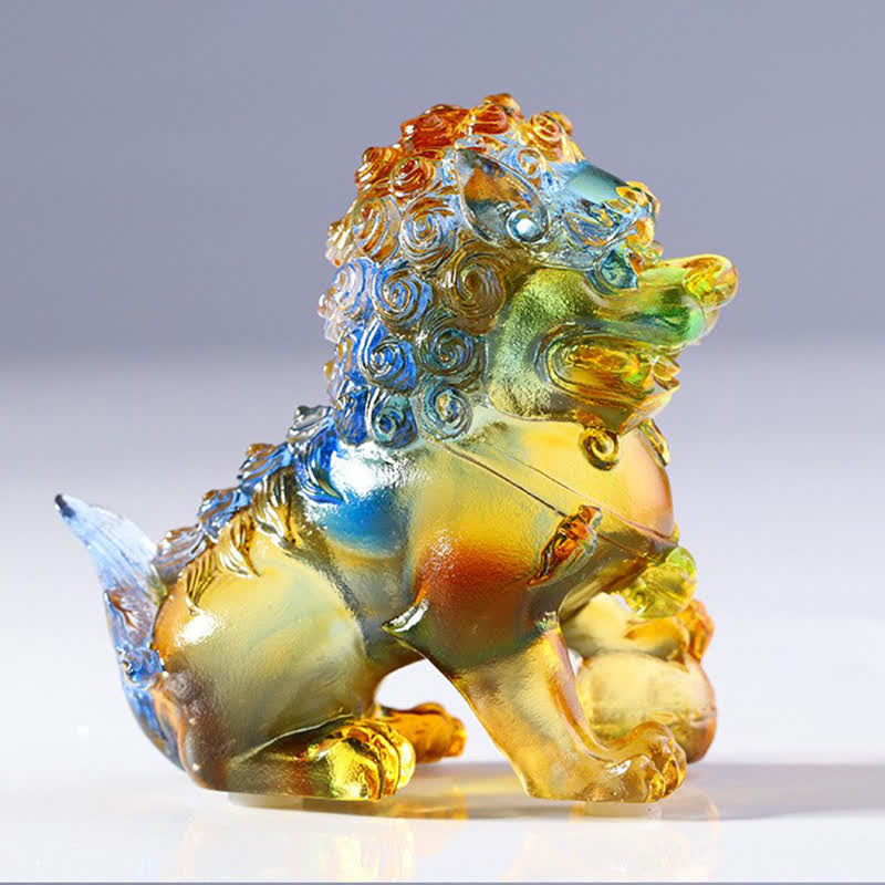 Buddha Stones Handmade Liuli Crystal Lion Art Piece Strength Home Office Decoration - image 4