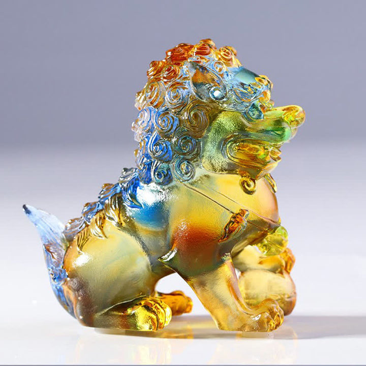 Buddha Stones Handmade Liuli Crystal Lion Art Piece Strength Home Office Decoration - image 4