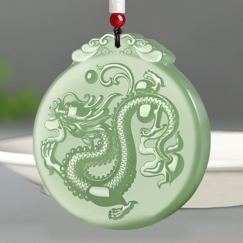 Buddha Stones Chinese Zodiac Dragon Jade Luck Necklace String Pendant - Jade - image 0