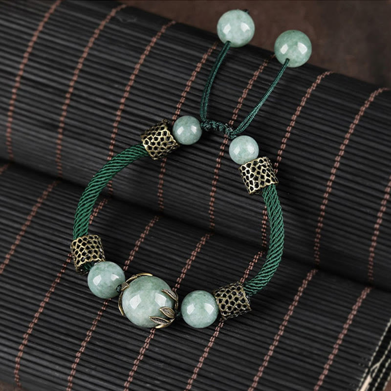Buddha Stones Handmade Green Rope Luck Jade Bead Prosperity Bracelet - image 1