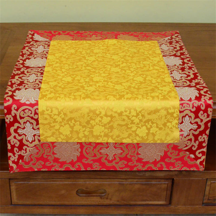 Brocade Prayer Altar Flower Vajra Dragon Pattern Auspicious Symbols Table Runner - Red&Yellow Dragon - 70*70cm - image 0