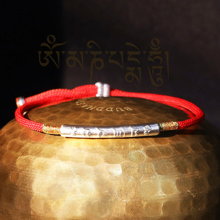 Buddha Stones Tibetan Buddhist Handmade Mani Mantra Lucky Red String Bracelet - Sterling Silver(Wrist Circumference 13-21cm) - image 9